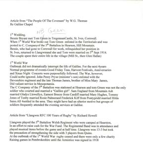 Article from 'People of the Covenant' by W. G. Thomas re Galilee Chapel